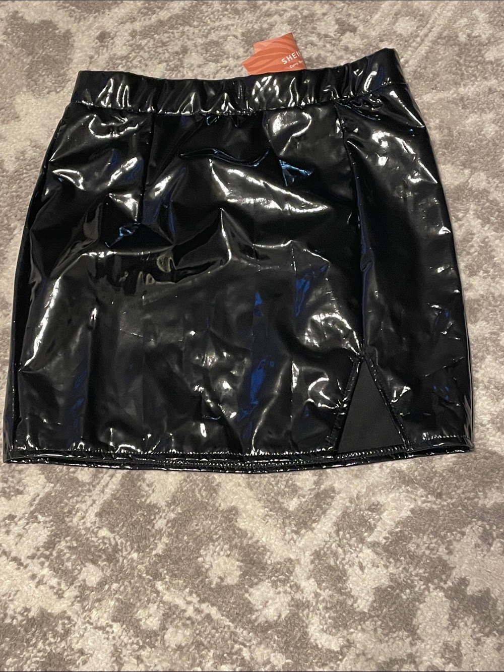 SHEIN Shiny Black Faux Patent Mini Skirt